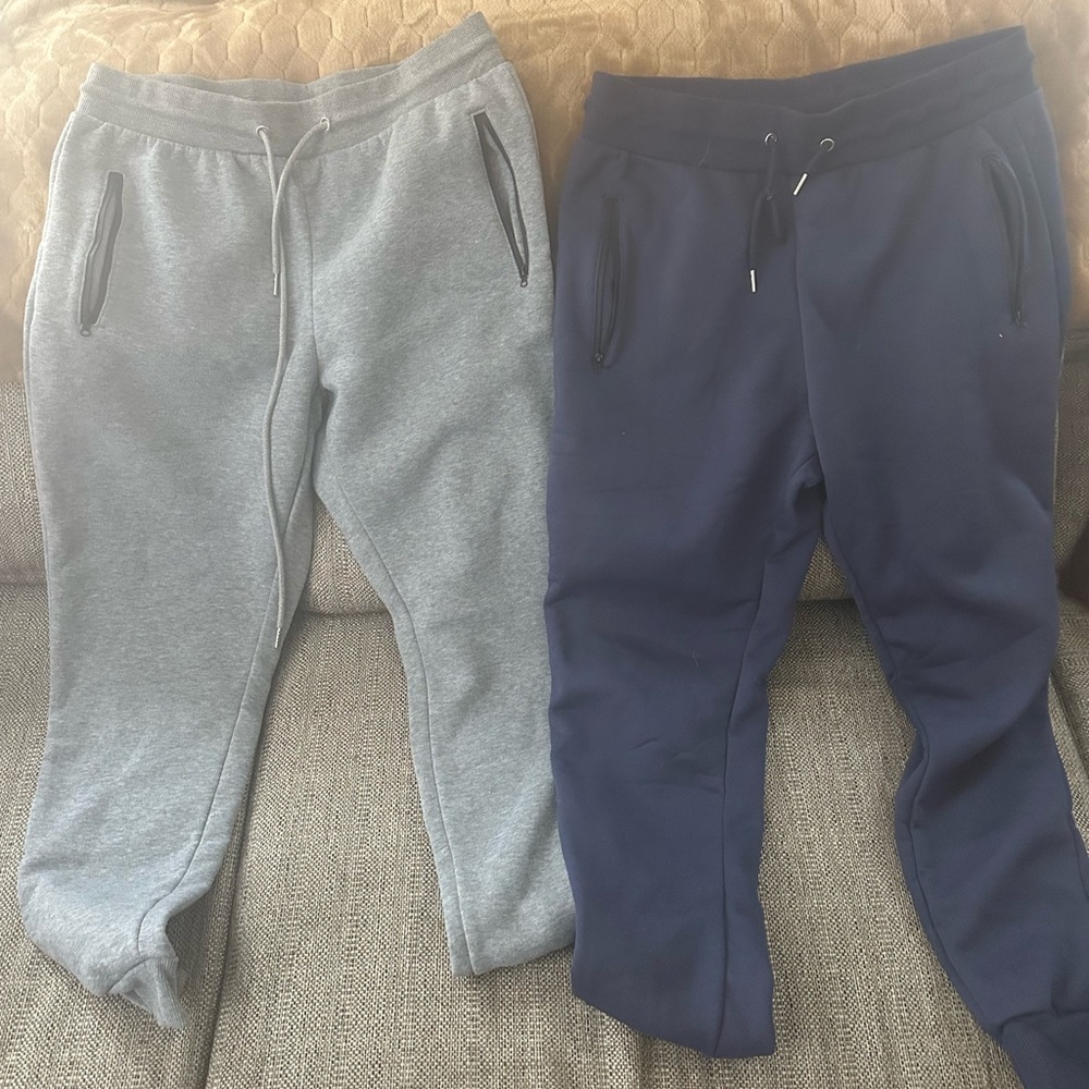 2 Men’s Large  Cozy Drawstring Jogger Pants - Gray & Navy